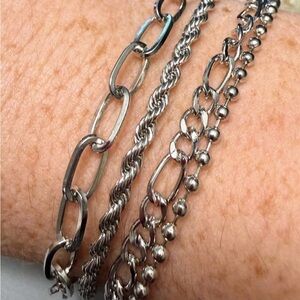 Silver Chain Bracelet Set
